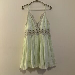 Lace Trimmed Light Green Dress